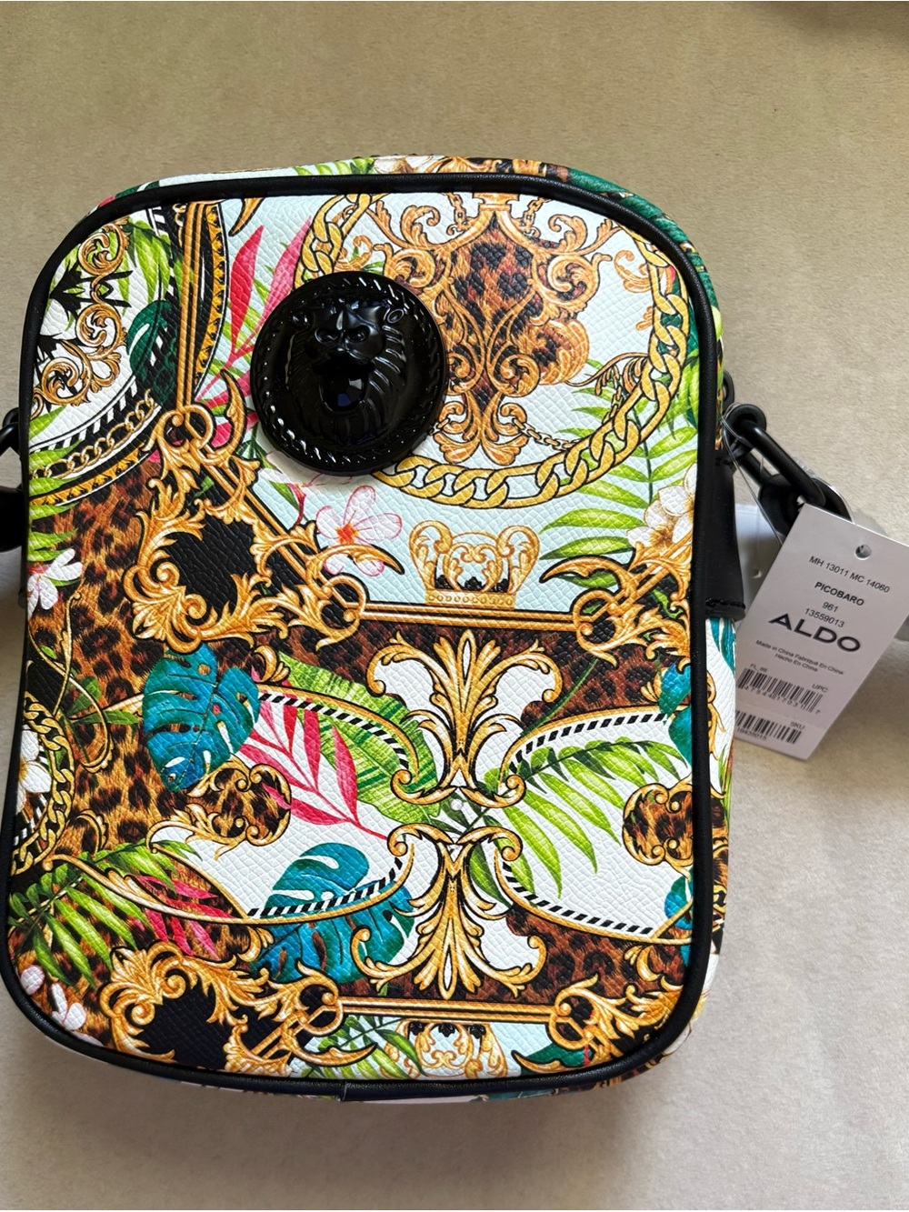 Aldo Baroque Tropical Print Crossbody Bag - Gold, Green, Teal, Pink, Black